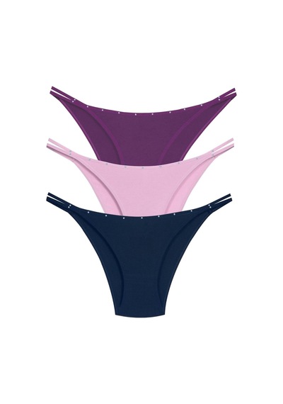 New Lilla 1025 Çift İp-Taş Detaylı Bikini Külot Paketi Çok Renkli