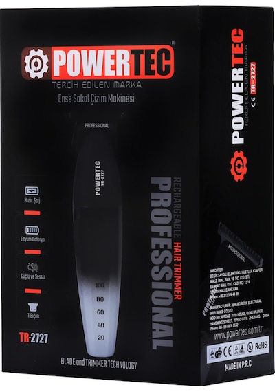 Powertec TR-2727 Black Profesyonel Type-C Şarjlı Sakal Ense Çizim Tıraş Makinesi