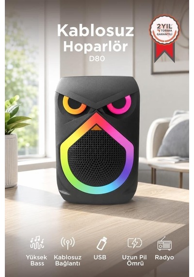Özel Üretim Frekans Parti Eşyası Akustik Bluetooth Hoparlör Rgb Işıklı Mikrofonlu 12w D80