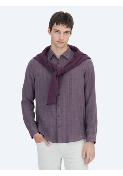 Kip Mürdüm Çizgili Regular Fit Dokuma Casual Gömlek Mürdüm Kip Mürdüm Çizgili Regular Fit Dokuma Casual Gömlek Mürdüm
