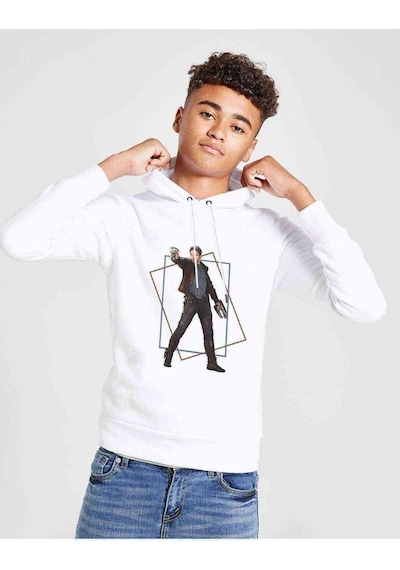 Tshirthane Peter Quill Star L Baskılı Unisex Çocuk Kapüşonlu Beyaz Sweat Beyaz