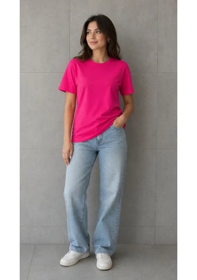 Dogutrend Basic Pamuklu Tişört Bisiklet Yaka Düz Renk Relaxed Fit T-shirt - Fuşya Diğer