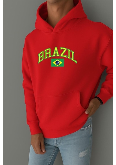 Benroma 3 İplik Penye Brazil Baskılı Sweatshırt Kırmızı