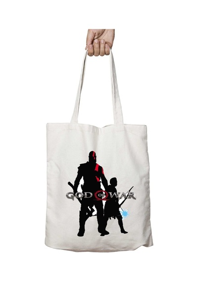 Art Hediye God Of War - Kratos E Atreus İki Taraf Kalıcı Yıkanabilir Okul Plaj Omuz Bez Çanta Çok Renkli