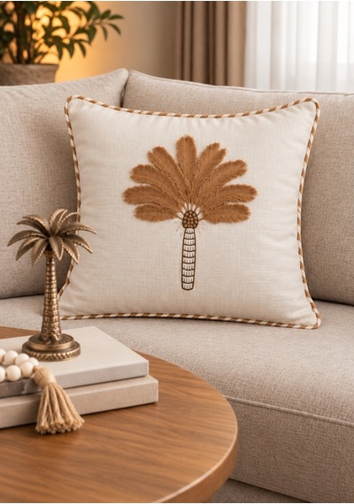 Goldroom Home Özel Tasarım 2 Li 5d Nakışlı Dekoratif Kırlent Kılıfı Krem Vizon
