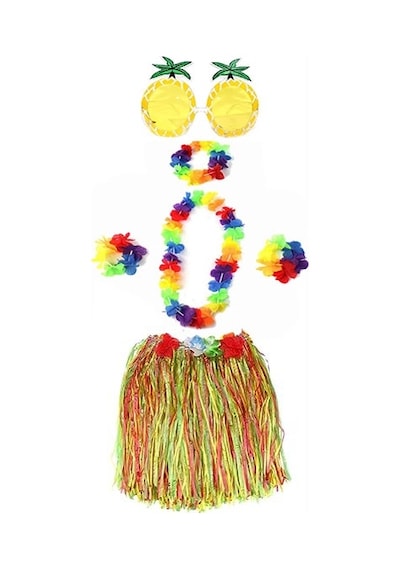 Yetişkin Ve Çocuk Uyumlu Luau Aloha Hawaii Rengarenk 40 Cm Etek Ananas Şekilli Gözlük Hawaii Kolye Renkli Taç Ve 2 Adet Bileklik Seti Çok renkli