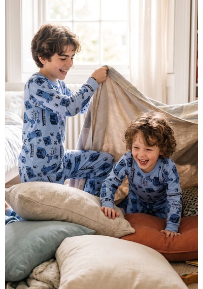 Zuzunga Computer Game Desenli Erkek Çocuk Pijama Takımı Mavi - Lacivert Zuzunga Computer Game Desenli Erkek Çocuk Pijama Takımı Mavi - Lacivert