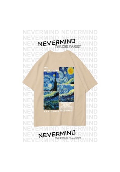 Nevermınd Unisex Van Gogh Baskılı Oversize Tişört Bej Bej