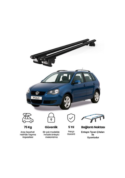 Venüs Volkswagen Polo 2001-2009 Uyumlu Siyah Ara Atkı Port Bagaj Tavan Barı