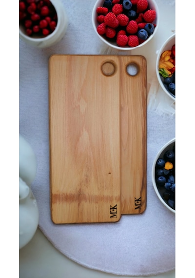Kesme Tahtası & Sunumluk Dikdörtgen Delikli Tahta 38x16 Cm