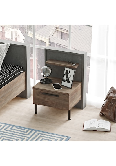Robin Home Dream 2 Çekmeceli Çocuk Komodin Metal Ayak  Kahve-Beton