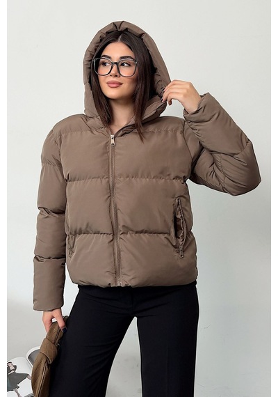 Jee Lee Kadın Kapüşonlu Çift Cepli Fermuarlı Şişme Mont Açık Kahverengi - 27k 131 Jee Lee Kadın Kapüşonlu Çift Cepli Fermuarlı Şişme Mont Açık Kahverengi - 27k 131