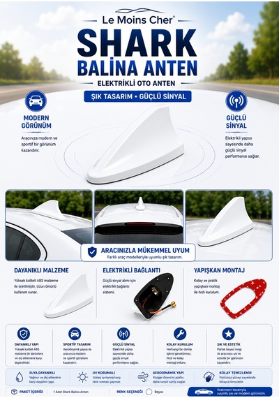 Chrysler Pt Cruiser Classic Elektrikli Oto Shark Balina Anten Beyaz Balık Sırtı Yapışkanlı