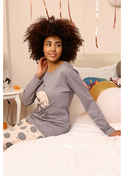 Akbeniz Kadın Penye Uzun Kol Pijama Takım 4186 Gri