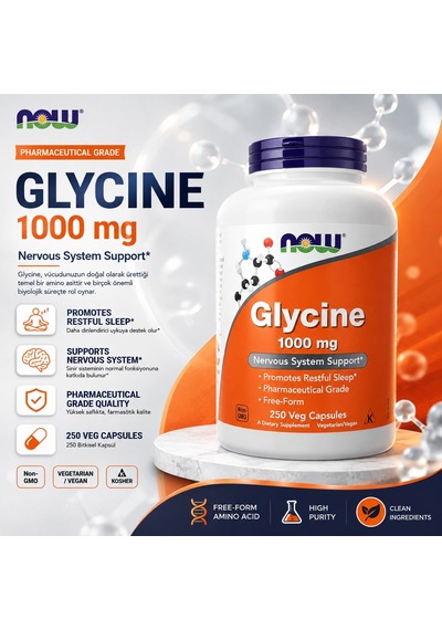 Now Foods Glycine Nervous Dna System Support 1,000 Mg 250 Veg Capsules