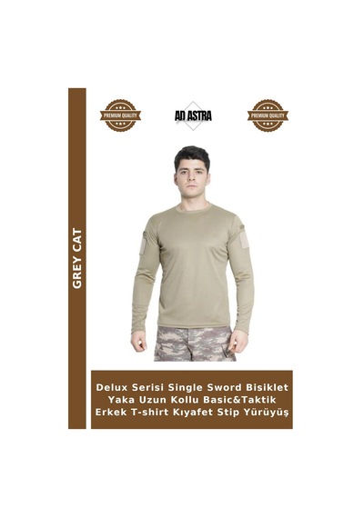 Grey Cat Delux Serisi Single Sword Bisiklet Yaka Uzun Kollu Basic&taktik Erkek T-shirt Kıyafet Stip Yürüyüş Çok Renkli