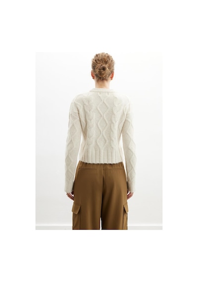 Peraluna Adelıne Sweater Bisiklet Yaka Saç Örgü Kadın Triko Kazak - Ekru-ekru Ekru