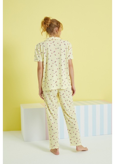 Siyah İnci Örme Düğmeli Pijama Takım 24108020 Çok Renkli