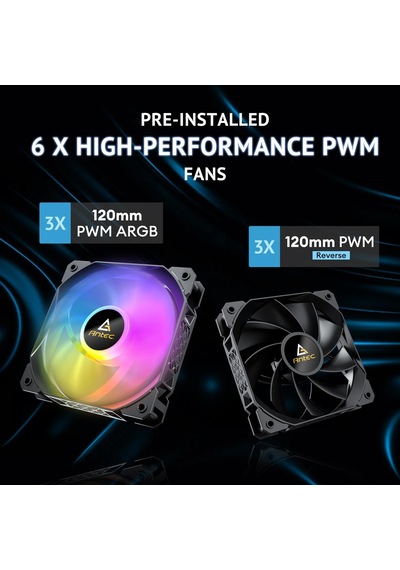 Antec Flux M, 3 X 120 Pwm Argb, 3 X 120 Pwm Ters Fanlar Dahil, Dikey Hava Akımı Tasarımı, 360mm