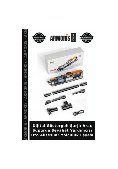 Dijital Göstergeli Şarjlı Araç Süpürge Seyahat Yardımcısı Oto Aksesuar Yolculuk Eşyası