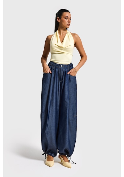 Itsbasic Kadın İndigo 7s6-50 Süper Ballon Fit Bol Kesim Paça Detaylı Tasarım Denim Jean