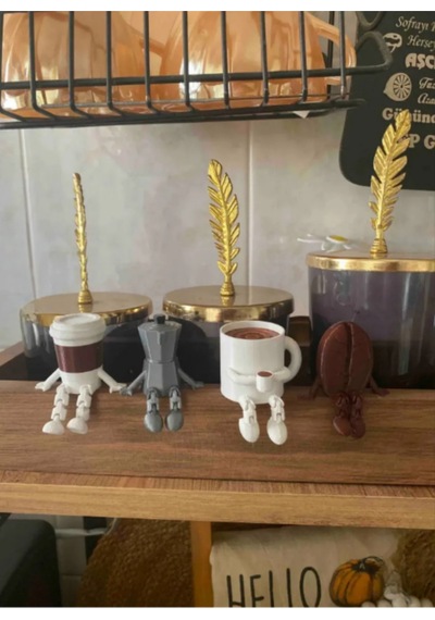 3dprototürk 4'lü Ayaklı Kahve Seti Moka Pot Kahve Tanesi Çaydanlık Kahve Bardağı Hediyelik Çeyizlik
