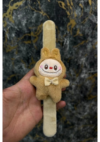Peluş Bileklik Oyuncak Bileğe Vurunca Sarılan Slap Bileklik, Çok Amaçlı Saç Tokası Bej