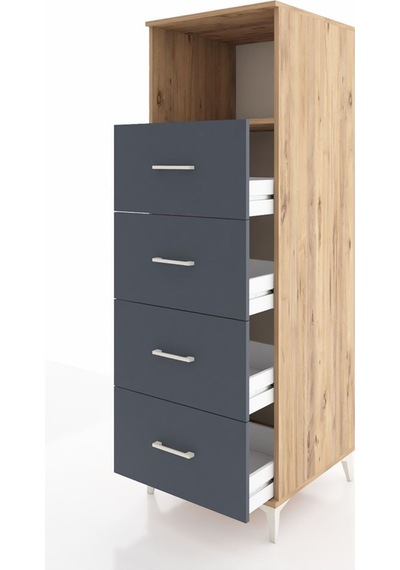 Kronos Dolap Tek Raflı 4 Çekmeceli 60x59x182 Çam-antrasit Atlas Çam