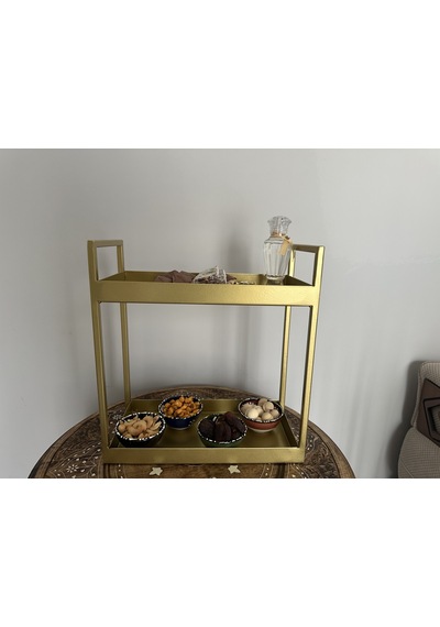 Sima 2 Katlı Metal Masa Üzeri Çok Amaçlı Düzenleyici Raf Sunumluk Gold