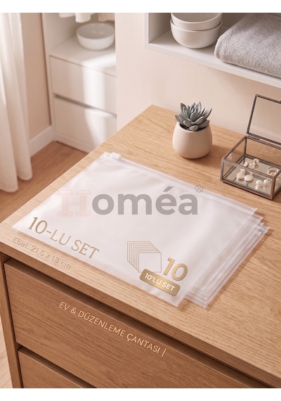 10 Lu Fermuarlı Organizer Çanta Seti 21.5x18 Cm Çok Amaçlı Makyaj, Seyahat Ve Düzenleme Çantası Şeffaf