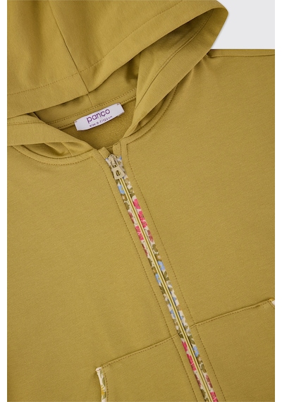 Panço Kız Çocuk Kapüşonlu Fermuarlı Açık Yağ Yeşili Sweatshirt Yeşil