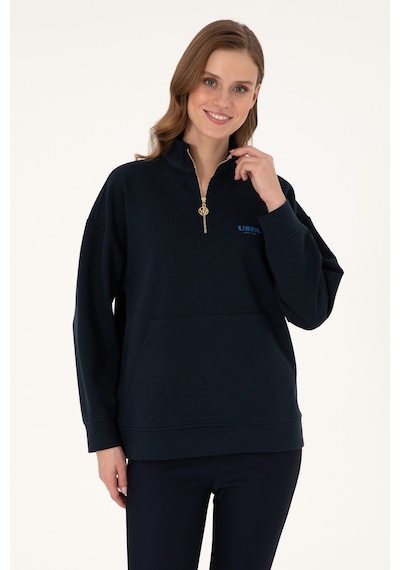 U.S. Polo Assn. Kadın Lacivert Dik Yaka Fermuarlı Sweatshirt 50297316-VR033