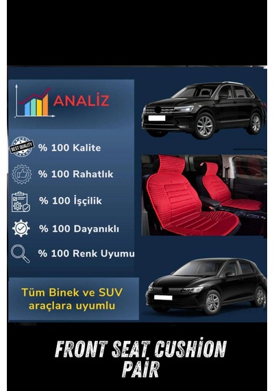 Sırt Dayamalı Araba Koltuk Minderi Ön İkili Set Kırmızı