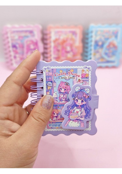 Candy Sevimli Kız Cırtlı Cep Boy Mini Not Defteri 7x8 Cm - Mor