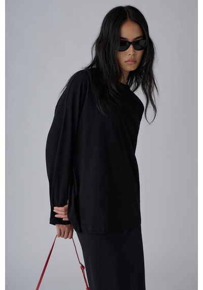 Suud Collection Siyah Uzun Kollu Oversize Tişört
