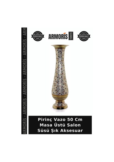 Pirinç Vazo 50 Cm Masa Üstü Salon Süsü Şık Aksesuar Bakır Pirinç