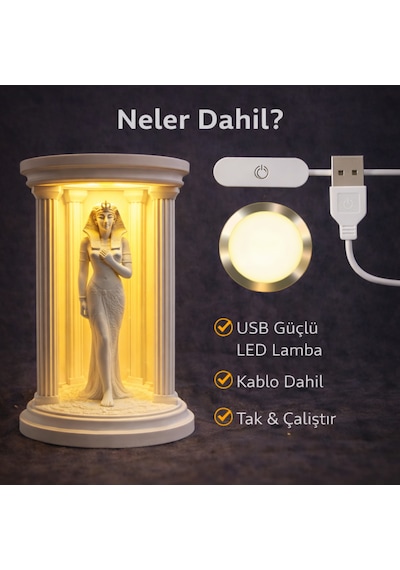 Mısır Tanrıça Lambası Led Gece Lambası Dekoratif Ev Aydınlatma Beyaz