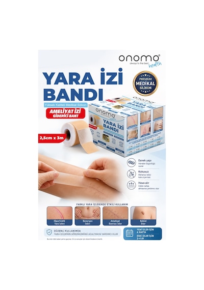 Onomo Health Silikon Yara İzi Bandı Ameliyat İzi Giderici Sezeryan Scar Keloid Yanık 2,5cm X 3m