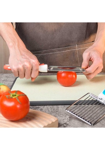 Paslanmaz Çelik Silikon Saplı Testere Ağızlı Dilimleyici - Sebze Ve Meyve Şekillendirici, Ergonomik, Bulaşık Mak Diğer