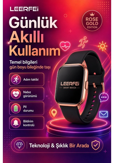 Spor Modlu Kablosuz Şarjlı Akıllı Saat Mesaj Bildirimli Rose Gold Tasarımlı Model