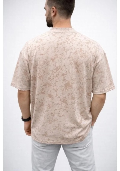 Veraura Lifestyle Erkek Premium Tişört Osy Yumuşak Dokulu Yıkamalı Oversize T-shirt - Bej
