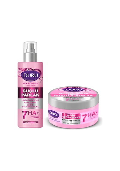 Duru Nem Bombası Saç Bakım Maskesi Ve Sprey Serum 200 Ml Güçlü Parlak 2 Li Set