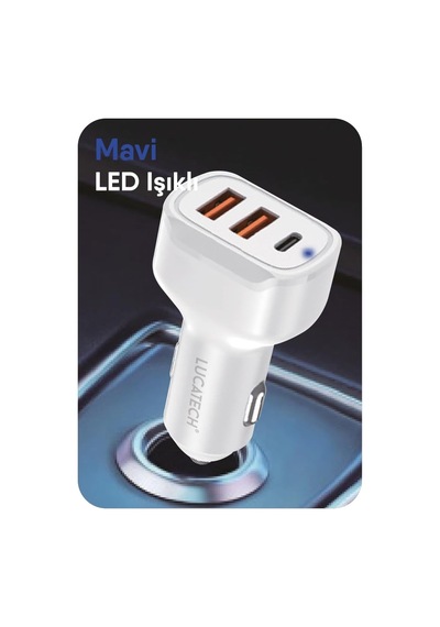 Tr 100w Ultra Hızlı Turbo Araç Şarj Başlığı 2 Usb + 1 Pd Beyaz