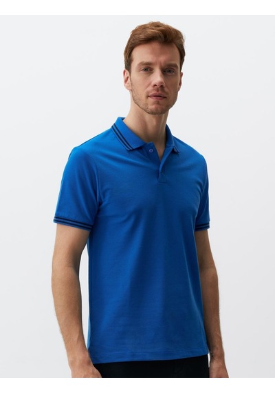 Jimmy Key Saks Polo Yaka Kısa Kollu Erkek Tişört Saks Mavi