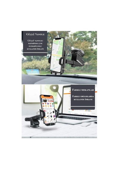 Htt-12 Otomatik Klipsli Vantuzlu Araba Telefon Tutacağı, Siyah 2 Mixed