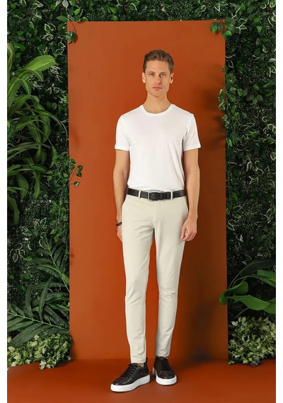 Efor Slim Fit Yan Cepli Düz Esnek Casual Taş Pantolon P 1144 Taş
