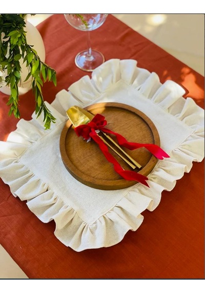 Naturel Keten Fırfırlı 2 Li Vintage Amerikan Servis Bej 40x50
