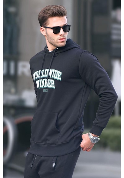 Madmext Siyah Baskılı Kapüşonlu Sweatshirt 6149-siyah Siyah