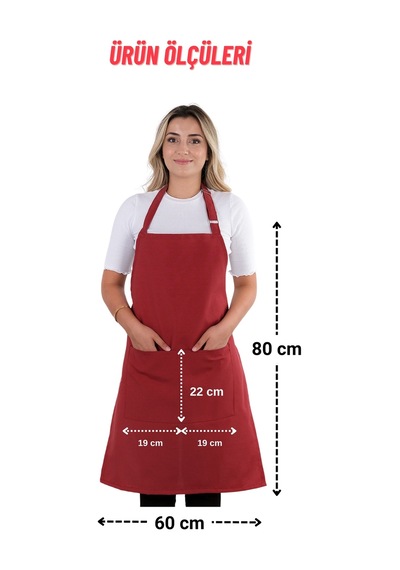 2 Adet Simple Ayarlanabilir Askılı Mutfak Önlüğü Vişne