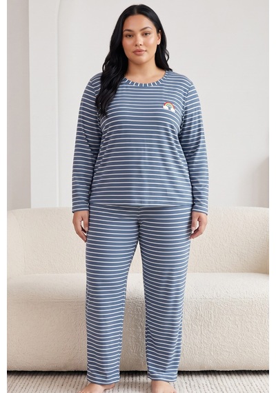 Siyah İnci Büyük Beden Battal Boy Viskon Örme Pijama Takım I26240954 İndigo Siyah İnci Büyük Beden Battal Boy Viskon Örme Pijama Takım I26240954 İndigo